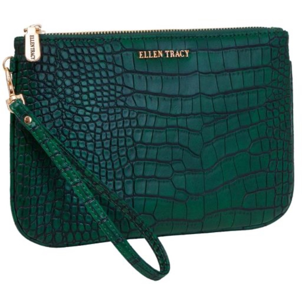 Ellen Tracy Emerald Crocodile Pattern Wristlet